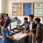 Students in a CTE classroom across healthcare, manufacturing, and IT pathways