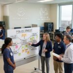 CTE educators and students reviewing FY26 Perkins strategy in a lab-classroom setting