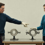A CTE instructor points to one training fixture while a student examines a second fixture during coached practice.