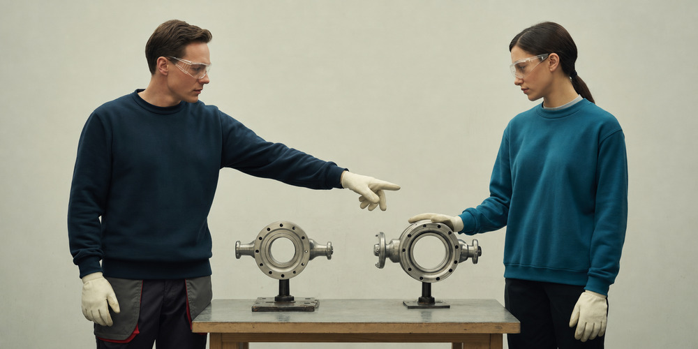 A CTE instructor points to one training fixture while a student examines a second fixture during coached practice.