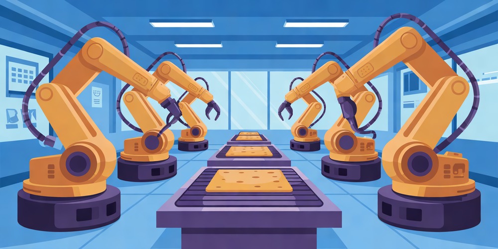 An unmarked automated manufacturing cell illustrates demand for technical skills.
